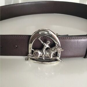 Ralph Lauren RL 67 Brown Leather Belt. Sterling Buckle. Like New.
